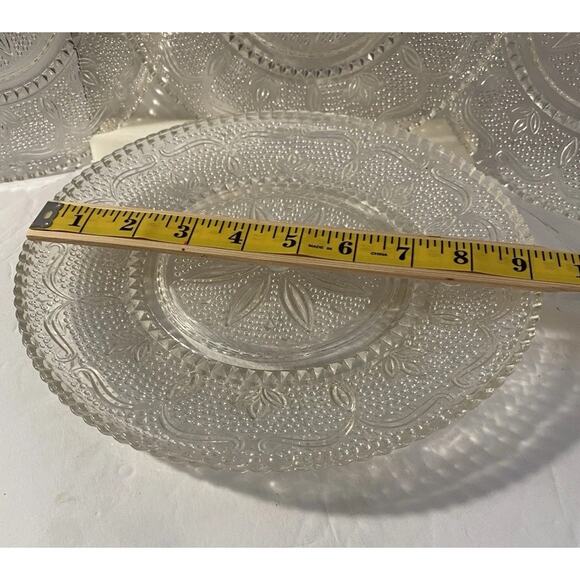 Vtg Set 4 Federal Heritage Clear 9.25” Glass Beaded Dinner Plates Scalloped Rim - Picture 6 of 6